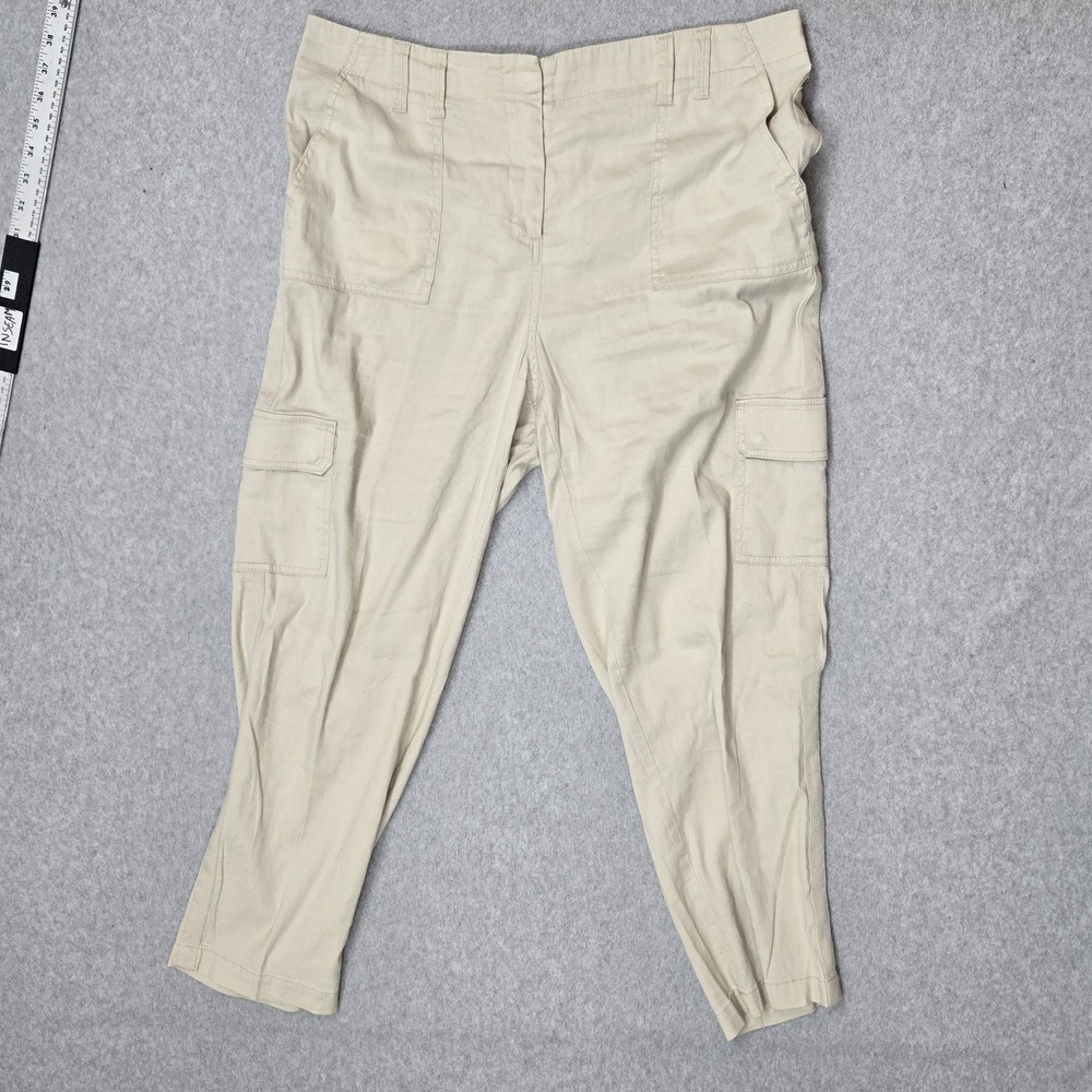 Chico's Women Pants 2 Beige Cotton Linen Cargo 26" Inseam Outdoor